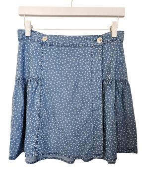 Madewell Shirred Wrap Mini Skirt in Indigo Daisies Sz 4 Ditsy Floral
